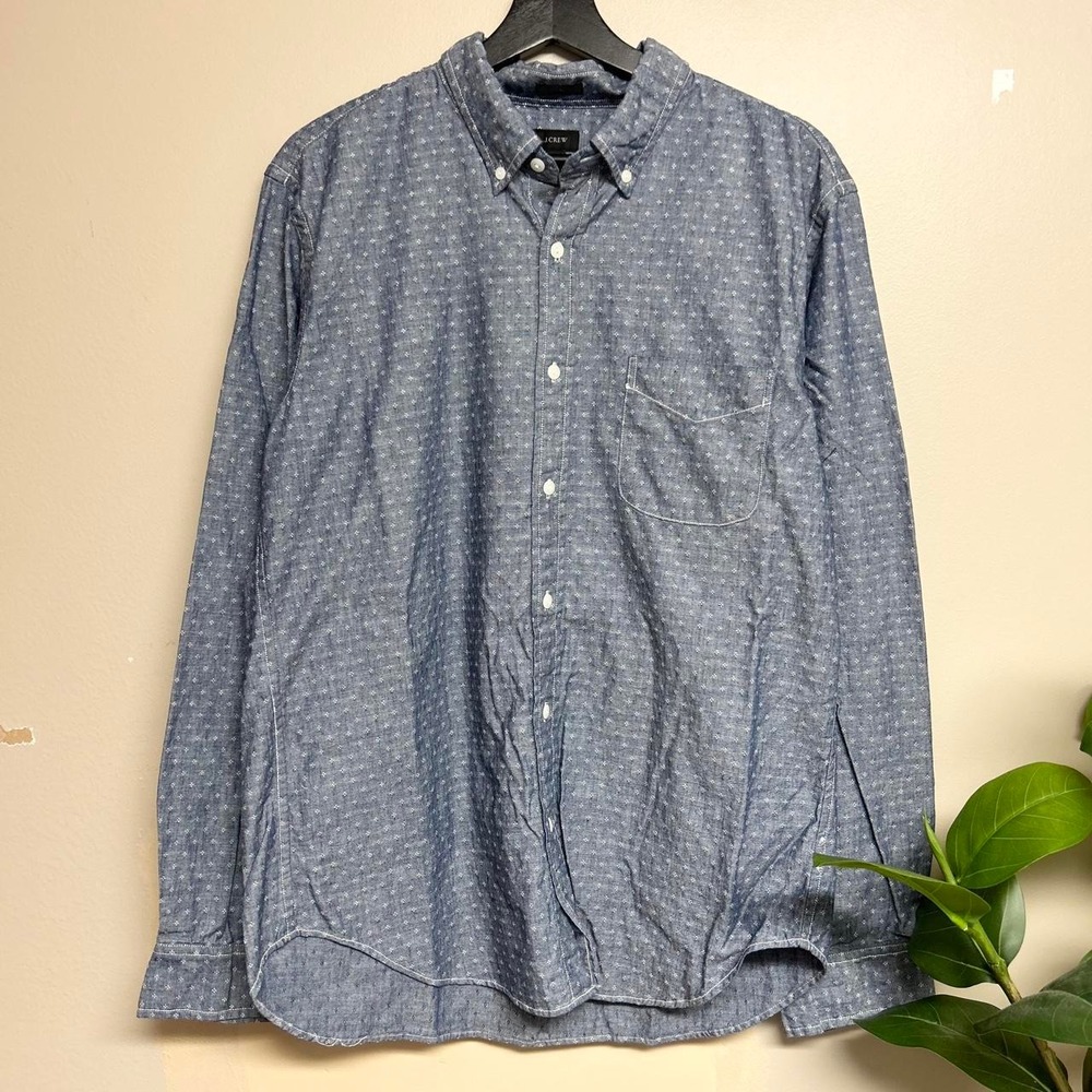 J. Crew Floral Dobby Print Denim Blue Button Up Shirt